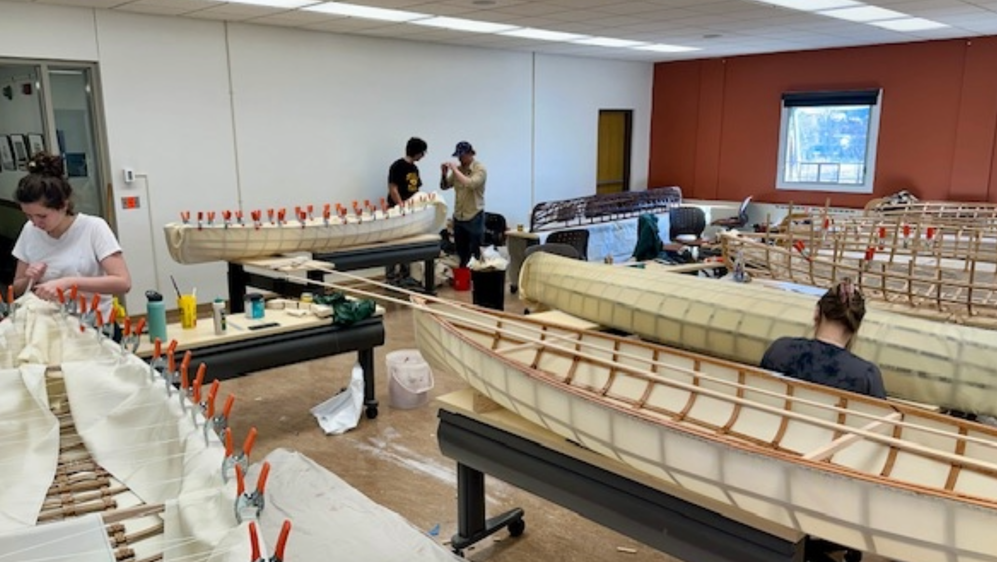 BHSU students work on their canoes